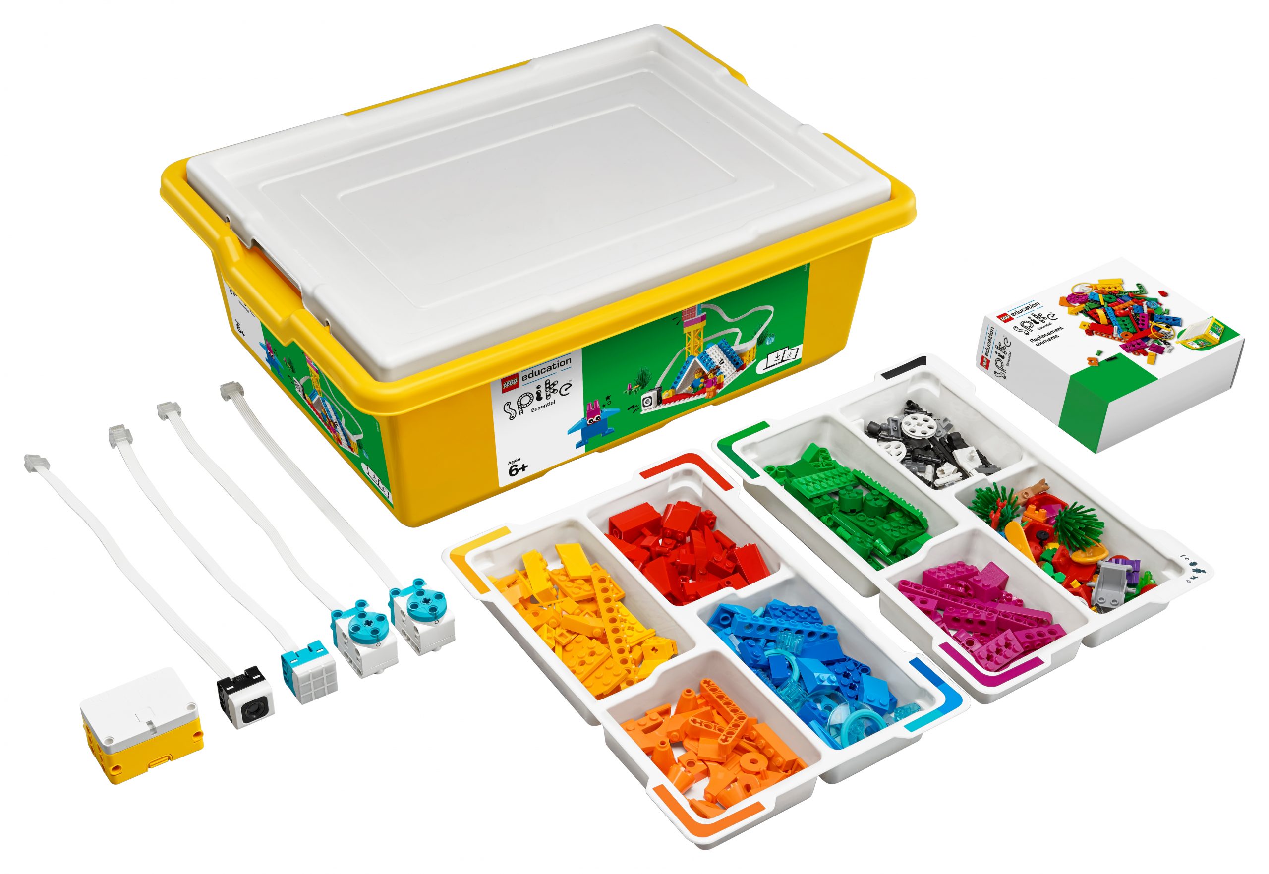 LEGO Spike Essential Kit with all pieces visible.