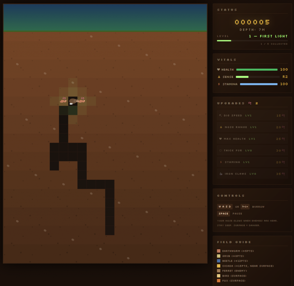 A mole uses its Animal Sense in a video game